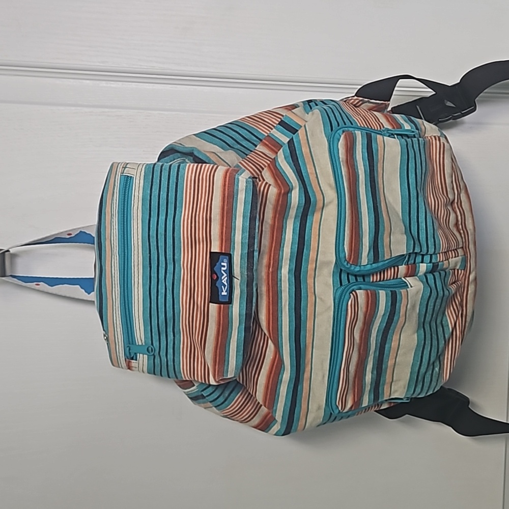 KAVU Cascade Stripe 2 Strap Rope Cotton Backpack Aztec Boho Southwestern (NOTE)